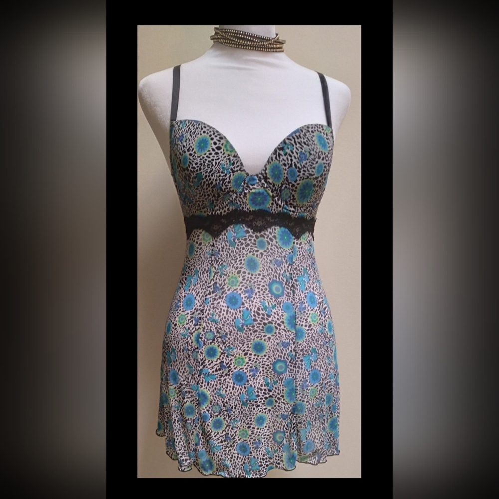 Vintage Animal Print/Floral Chemise Babydoll Lingerie Size Small